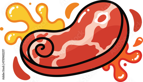 Pixel Art Steak With Swirl And Orange Splash On White Background