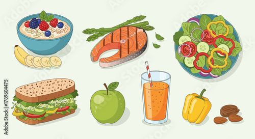 Healthy eating A balanced meal of protein, grains, and fruits for a vibrant lifestyle