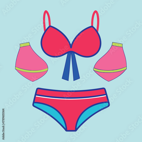 Colorful two-piece swimsuit with matching sleeves illustration