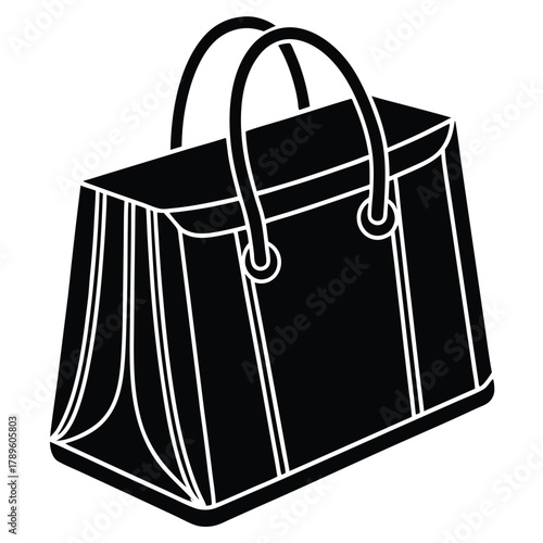 Stylized black tote bag icon with handles, fashion accessory