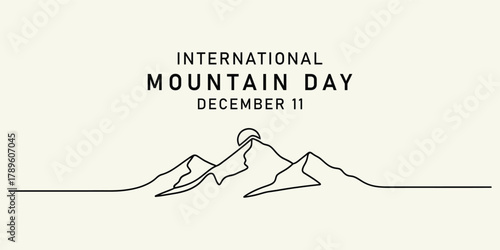 International mountain day December 11th celebration with simple line art mountain range
