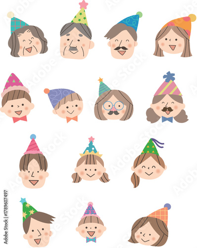 パーティーを楽しむ人々の顔アイコンセット