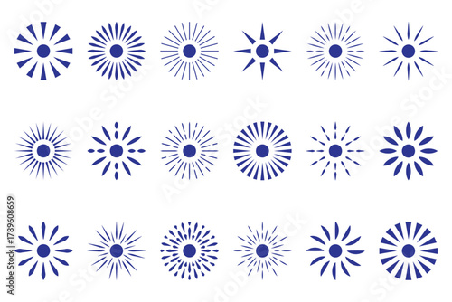 Sunburst, sun light ray. Vintage graphic set of light rays, sunburst and rays of sun. Star burst, light ray, sun ray, blast, shine, beam, glow, fire works classic vintage retro set. eps 10