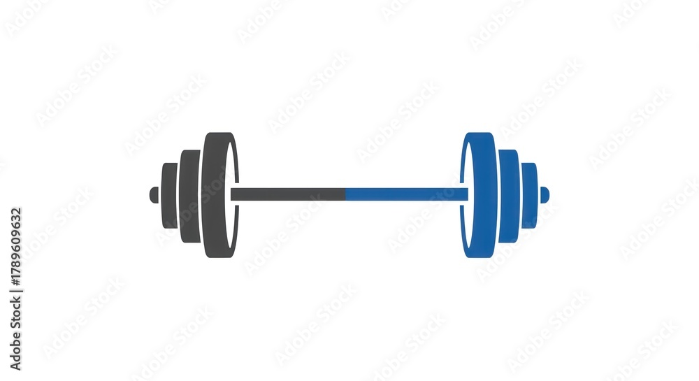 Fototapeta premium Barbell weightlifting equipment with blue and gray weights.