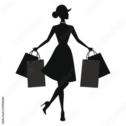 Fashionable woman with shopping bags, symbolizing sales gains.