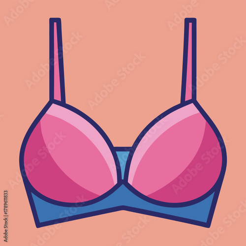 Stylized pink and blue bra illustration, undergarment vector icon