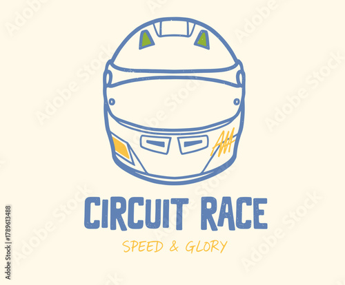 Circuit Race Helmet Design.Speed and Glory Racing Vector.Retro Motorsport Headgear.Distressed Racing Illustration.Vintage Style Helmet Art