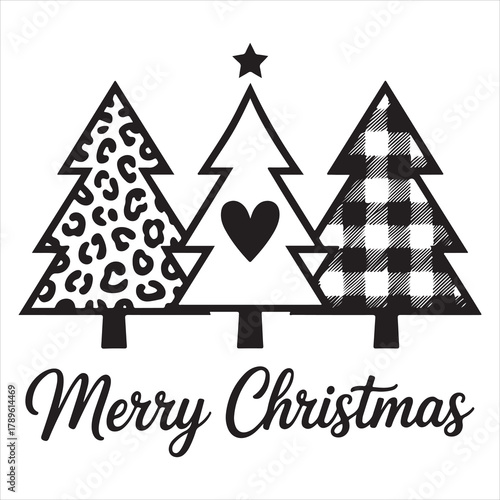 Leopard Christmas trees SVG PNG, Merry Christmas sublimation design Black White Christmas Tree, Leopard buffalo plaid shirt design
