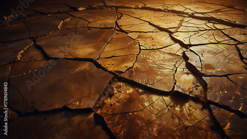 Cracked Earth Texture at Sunset, Generative AI