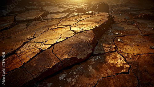 Cracked Earth Texture at Sunset, Generative AI