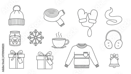 Winter Warmth Collection: A curated selection of cozy winter essentials, perfectly illustrated in a minimalist style, ready to bring warmth and joy to your projects.