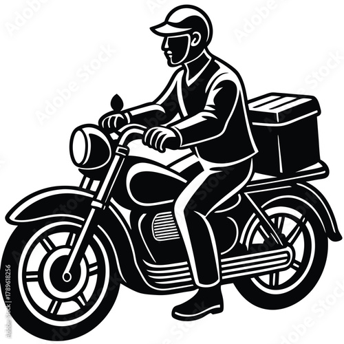 Professional courier on motorcycle providing fast delivery service