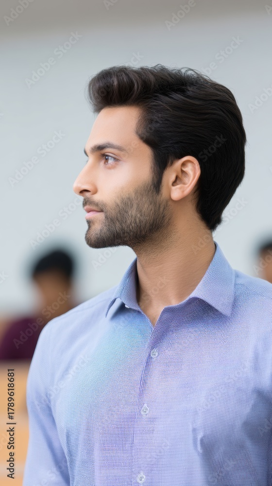 Fototapeta premium Indian prof lecture inspiring university student interaction in classroom teaching and research with instructor, indian, multiracial