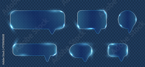 Glassmorphism speech bubble shapes with neon glow