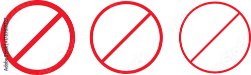 Three red oval prohibition symbols on white background