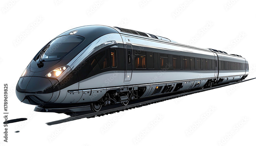 Fototapeta premium Sleek, modern high-speed train; white/grey exterior