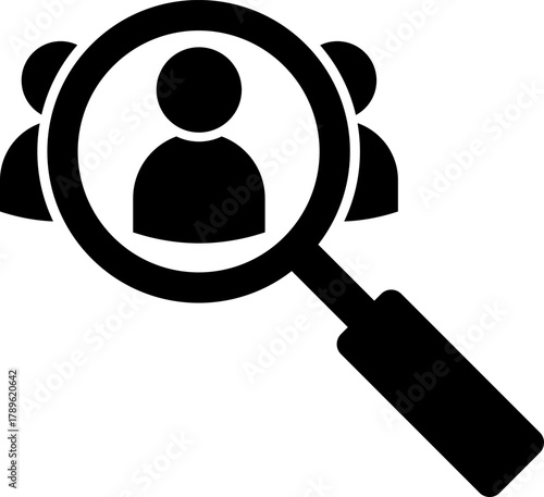 Magnifying glass focusing on a person icon with others in the background