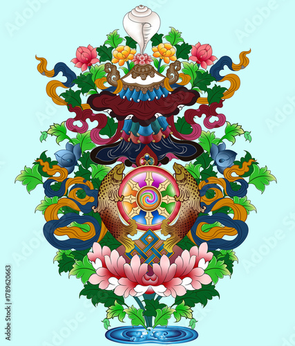 Tashi Tapgay Tibetan Illustration Tibetan Auspicious Symbol