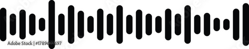 Black audio sound wave icon with vertical frequency bars representing voice, music, podcast, and digital sound  for media and technology design illustration.