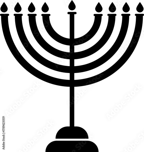 Stylized black silhouette of a menorah with nine branches