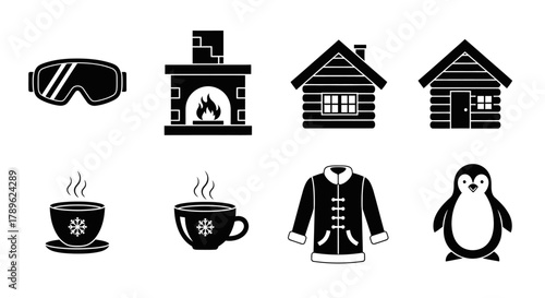 Cozy Winter Getaway Icons of a Snowy Cabin Retreat