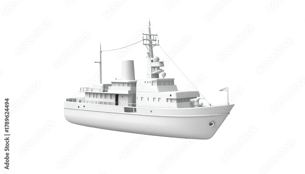 Fototapeta premium Model of white motor yacht, isolated against a dark background