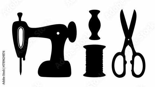 Crafting dreams with vintage sewing machine, thread spool, and scissors, perfect for DIY projects, fashion designs, and creative sewing adventures