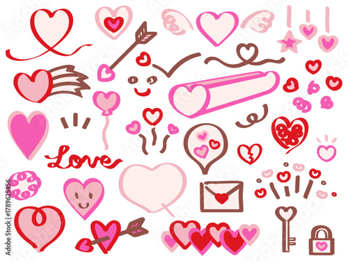 手描きのハートのアイコンセットのカラーイラスト