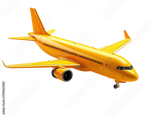 Sunny yellow airplane in-flight angle view against black background