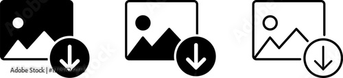 Image download icons in black white and outline styles