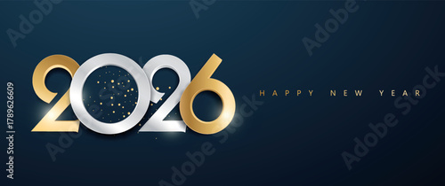 Happy new year 2026 luxury background design with golden and silver numbers. creative vector for banner, poster, celebration.	
