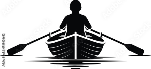 Man paddle boat on the lake vector illustration silhouette