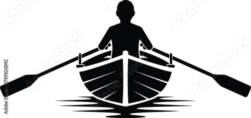 Man paddle boat on the lake vector illustration silhouette