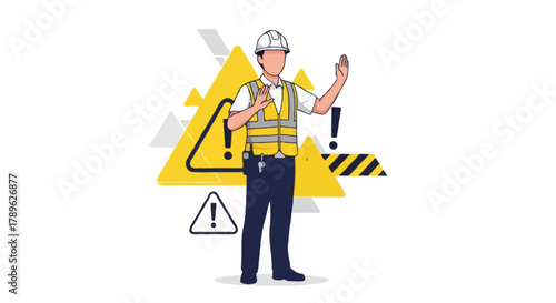 Flat vector full body faceless safety officer giving hand signals to workers