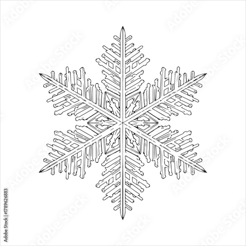 Intricate hexagonal ice crystal formation displaying unique delicate crystalline structure