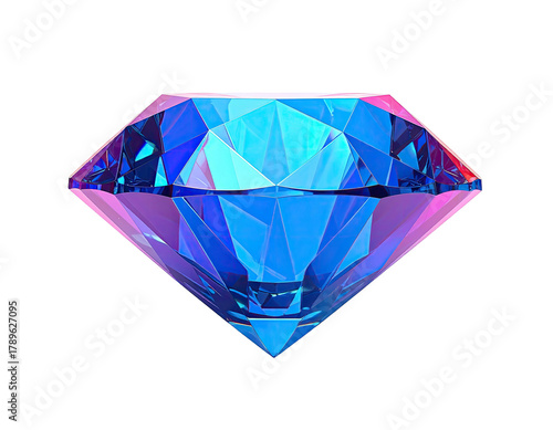 Vivid, multi-faceted diamond gem, blue with pink reflection