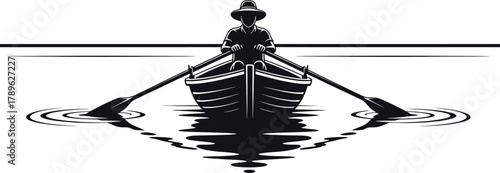 Man paddle boat on the lake vector illustration silhouette