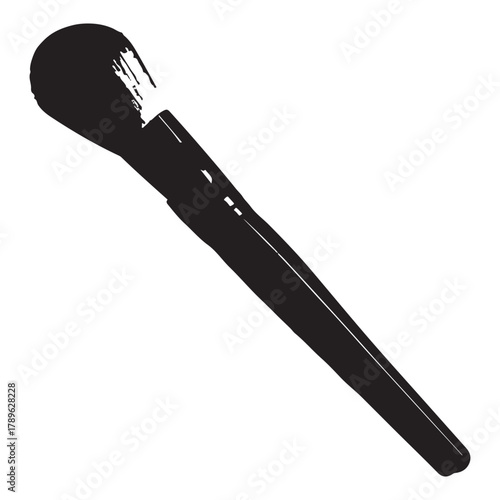 Elegant black makeup brush with soft white bristles, perfect for applying powder and achieving a flawless finish