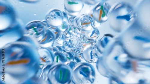 Probiotics promote gastrointestinal motility. Probiotics gather in water droplets and settle on intestinal villi,restoring intestinal function, gastrointestinal digestive system health concept, 3D.