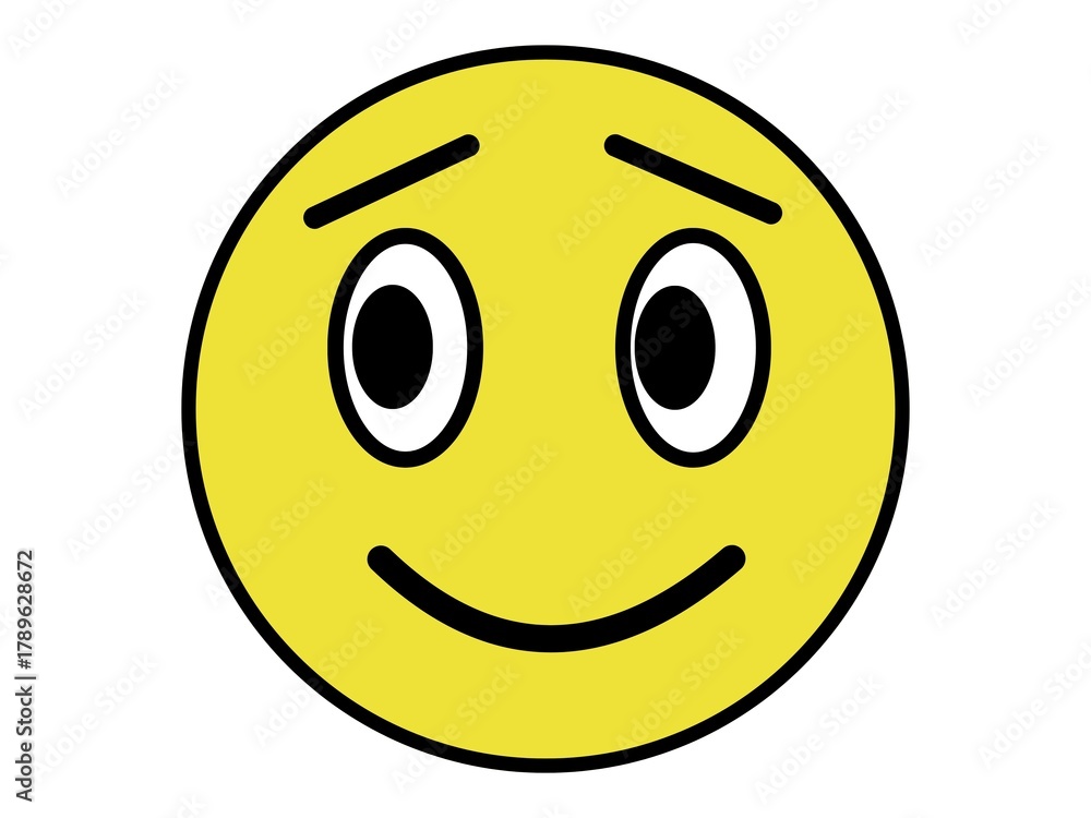 Fototapeta premium Yellow happy smiley face emoji on white background.