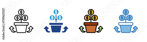 Growth Investment icon set multiple style collection