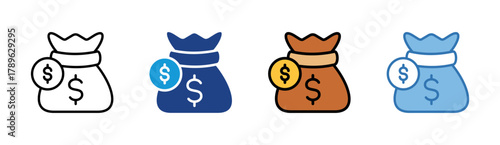 Money Bag icon set multiple style collection