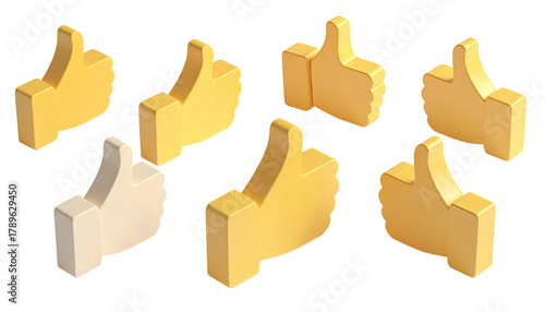 Seven thumbs-up icons, one silver, six gold, on black