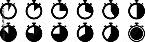 Collection of stopwatch icons showing different time intervals