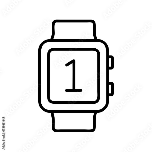 Minimal outline vector icon of a smartwatch with digital display