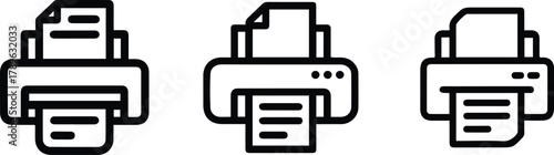 Computer Printer and Document Printing Icons Set. Printing Machine Icons with Paper Output