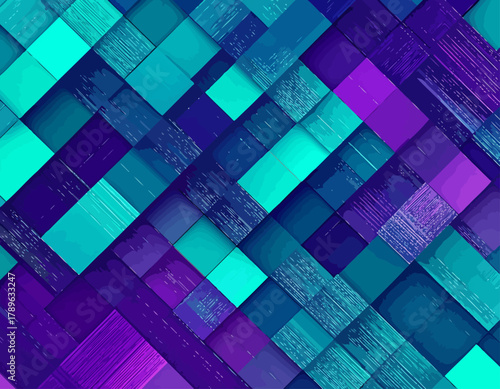 Abstract Geometric Pattern with Teal and Purple Squares.
