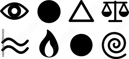 Minimalist icon set featuring geometric shapes and symbols