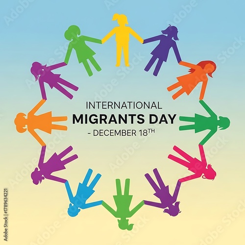 Diverse children holding hands in a circle celebrating International Migrants Day diversity unity