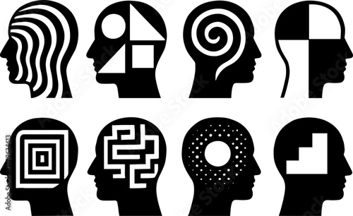 Silhouette profile set with geometric patterns and optical illusions